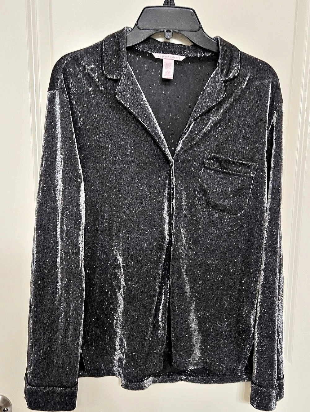 Victoria'Small Secret Shimmer Knit Long Pajama Top Black Small